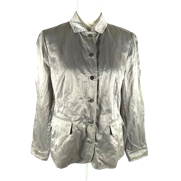 Chico's Women's Jacket Size 1 Gray Green Metallic Snap Long Sleeve Crinkle Y 2 K - Picture 7 of 11